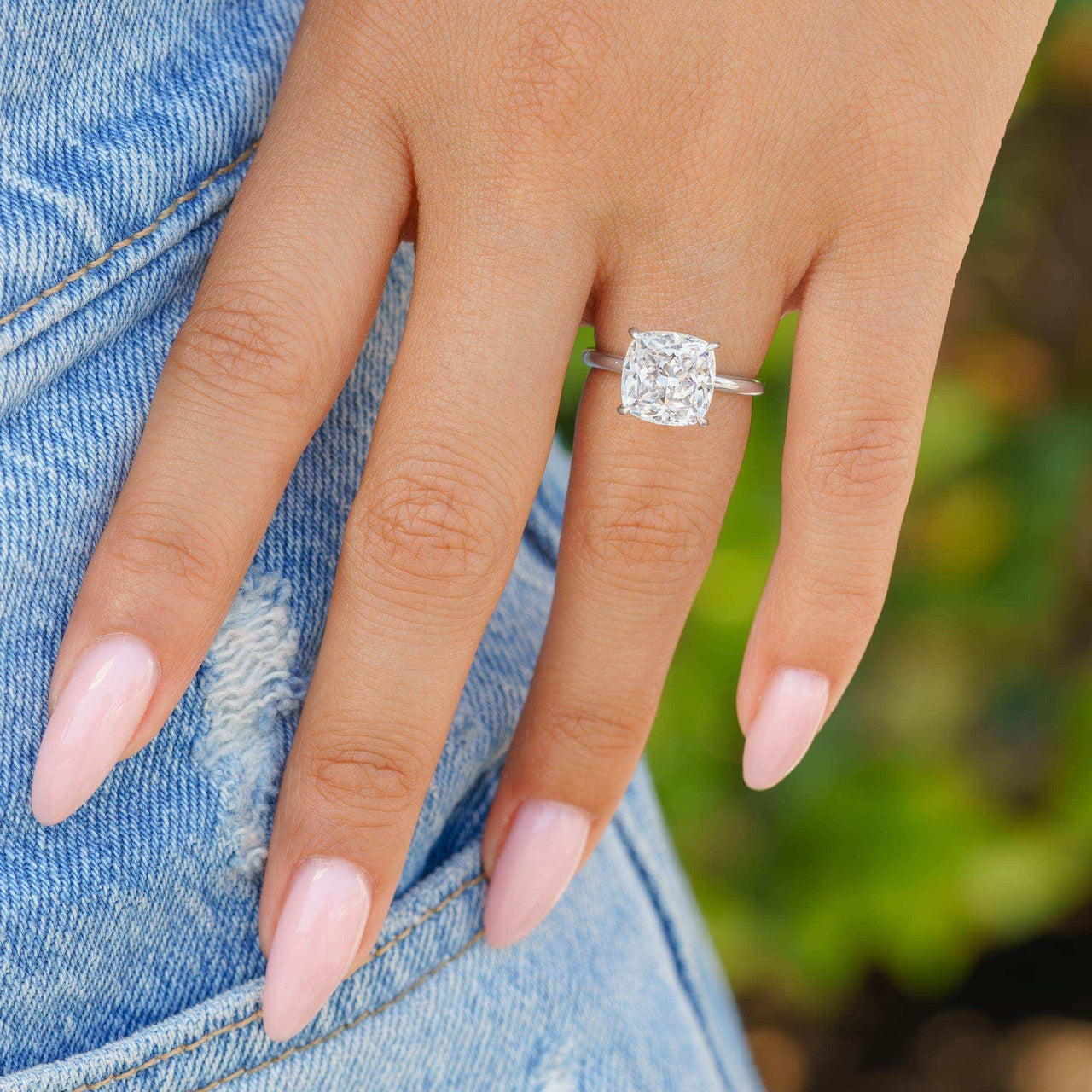 3.50 CT Cushion Moissanite Hidden Halo Engagement Ring - farrellouise