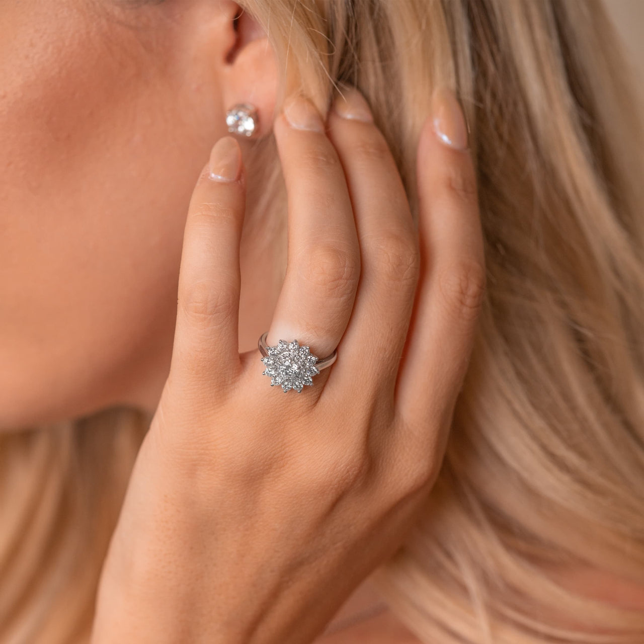 0.50 CT Round Moissanite Floral Halo Engagement Ring - farrellouise