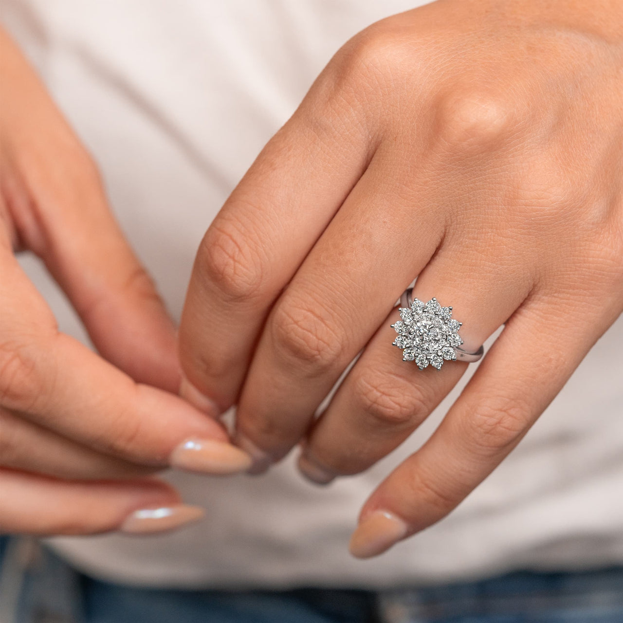 0.50 CT Round Moissanite Floral Halo Engagement Ring - farrellouise