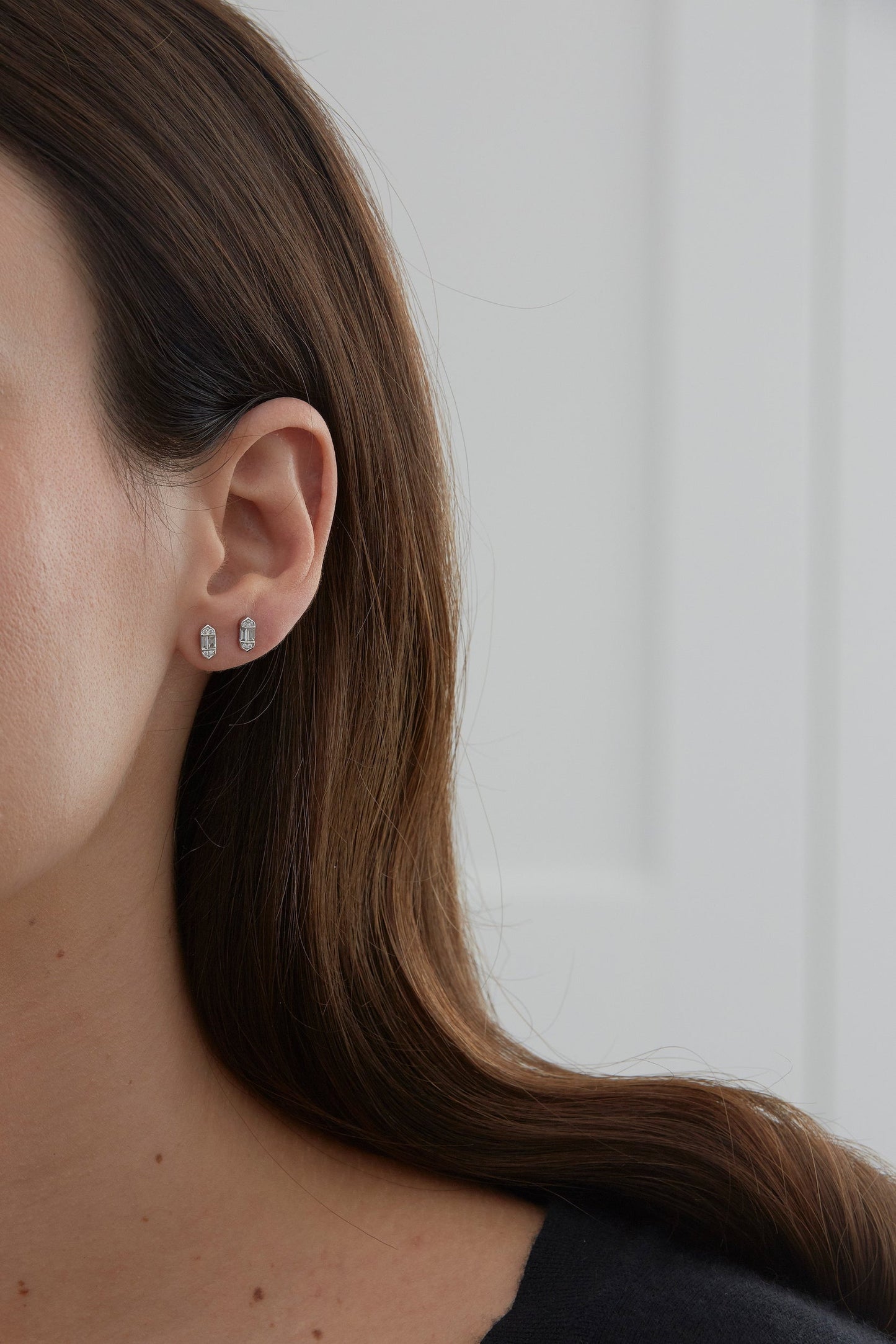 0.61 TCW Round & Baguette Moissanite Diamond Stud Earrings - farrellouise