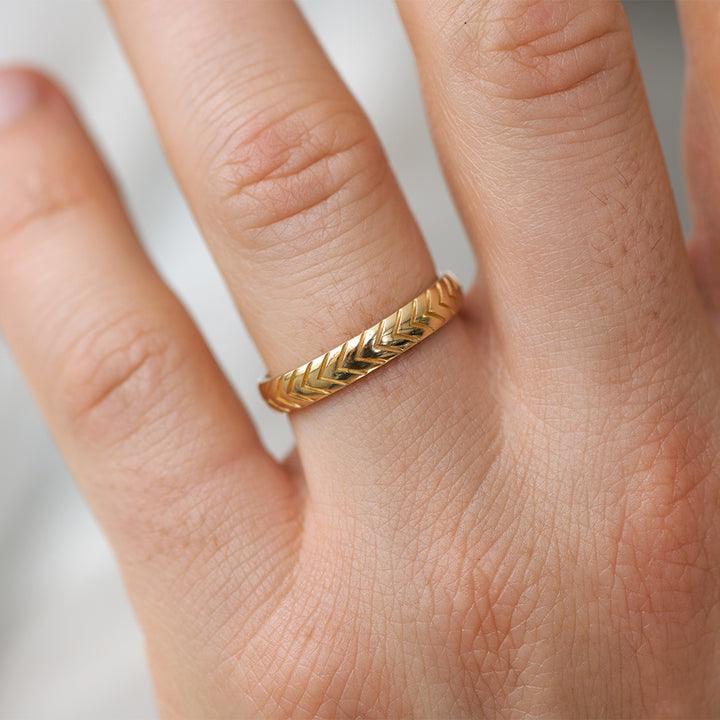 Men's Wedding Band with Engraved Geometric Pattern - farrellouise