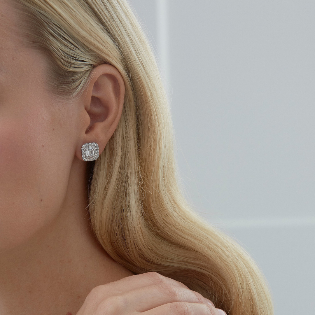4.0 TCW Baguette & Round Moissanite Diamond Halo Earrings
