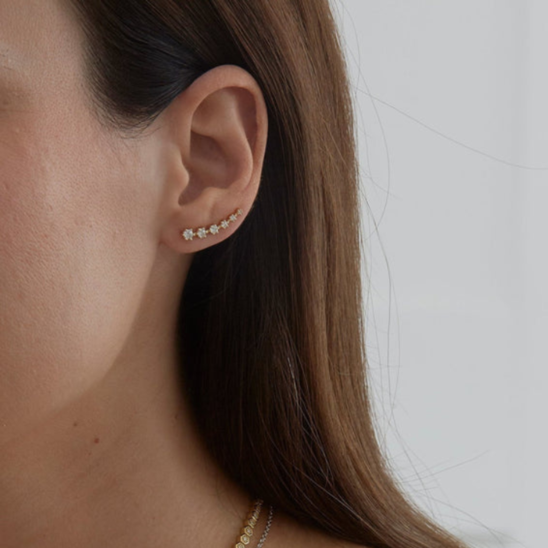 0.28 TCW Round Moissanite Diamond Ear Crawler Earrings