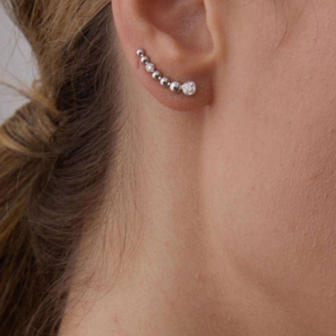 0.12 TCW Round Moissanite Diamond Ear Crawler Earrings