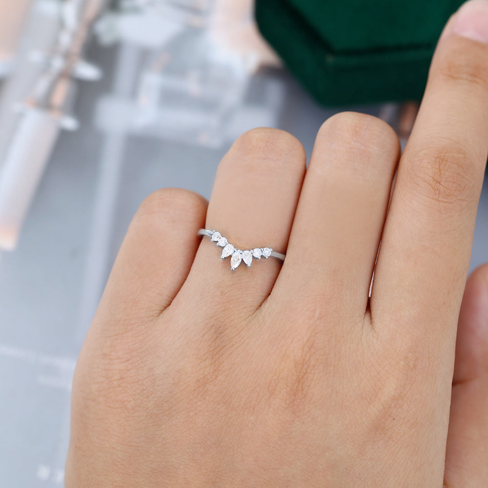 0.27 Round, Pear & Marquise Moissanite Curved Wedding Band - farrellouise