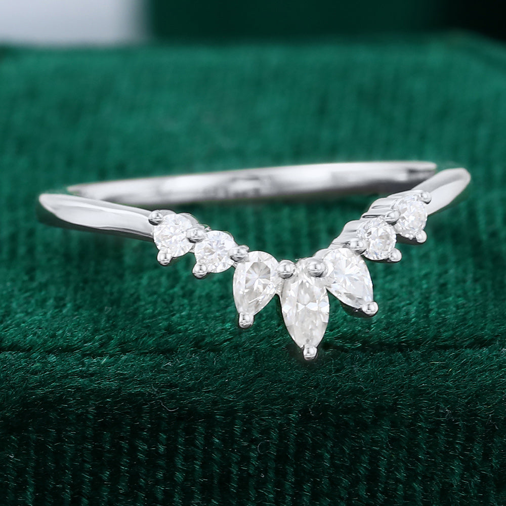 0.27 Round, Pear & Marquise Moissanite Curved Wedding Band - farrellouise