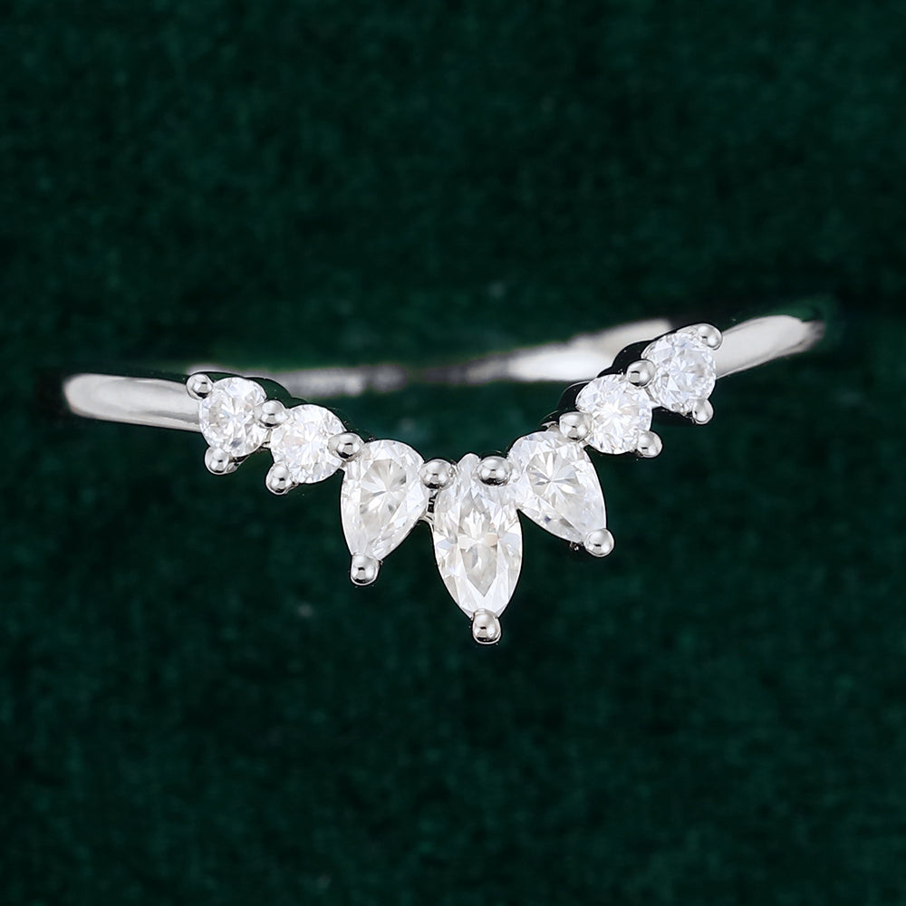 0.27 Round, Pear & Marquise Moissanite Curved Wedding Band - farrellouise