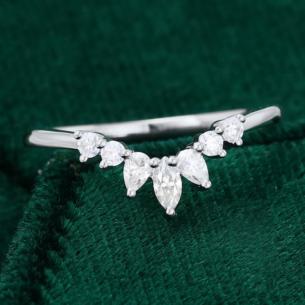 0.27 Round, Pear & Marquise Moissanite Curved Wedding Band - farrellouise