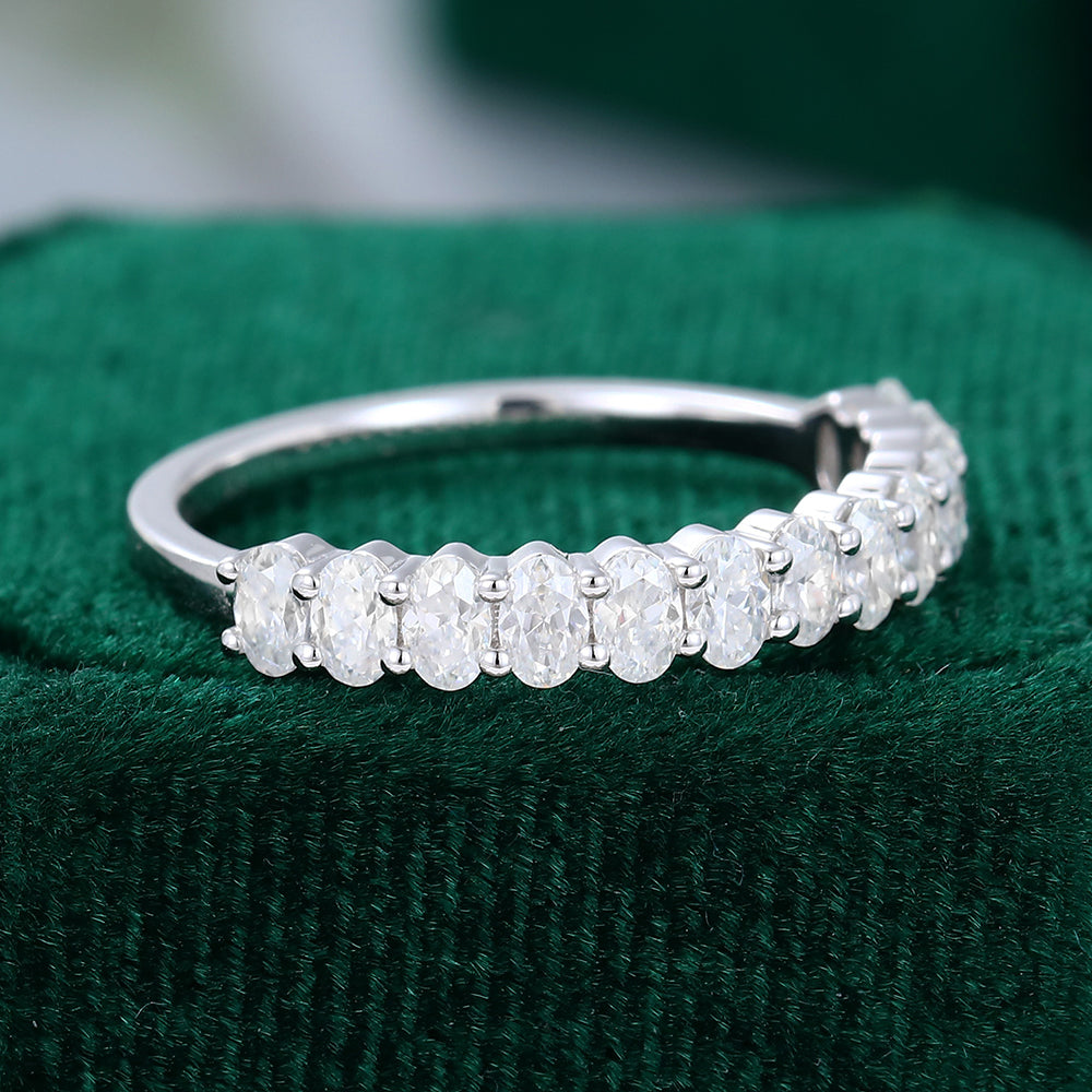0.80 CT Oval Moissanite Half Eternity Wedding Band - farrellouise
