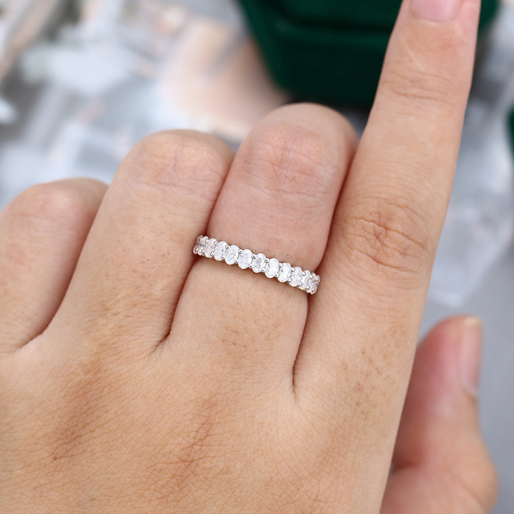 0.80 CT Oval Moissanite Half Eternity Wedding Band - farrellouise