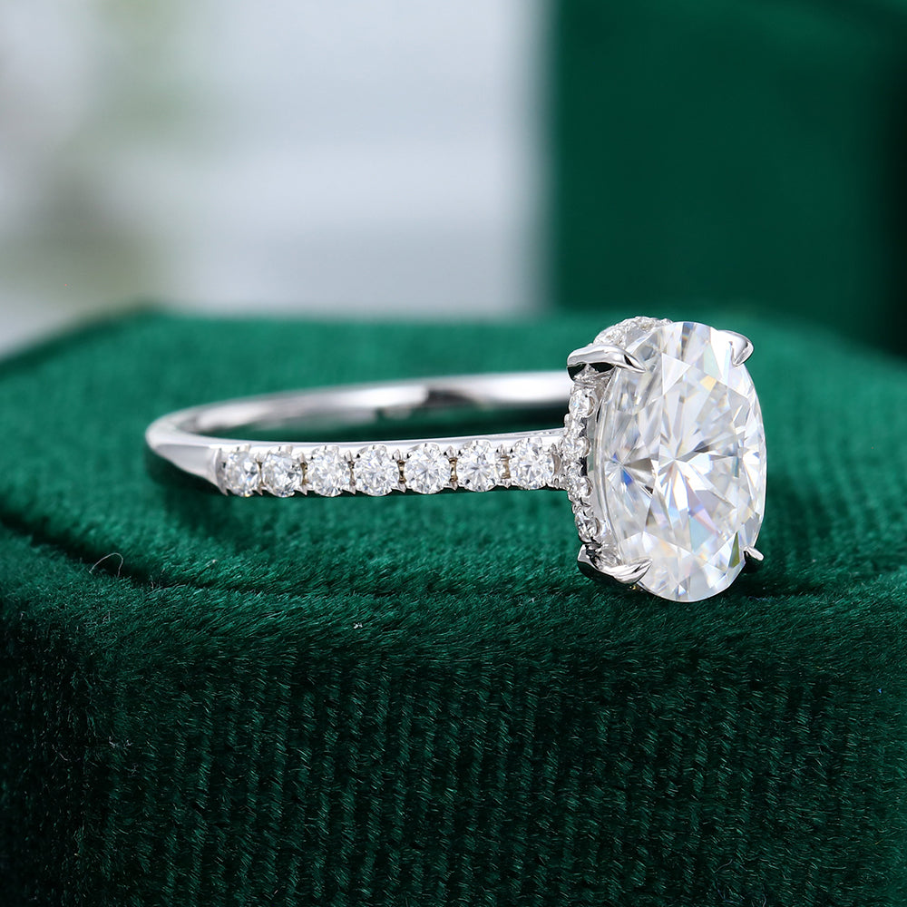 0.64 CT Oval Shaped Moissanite Hidden Halo Setting Engagement Ring - farrellouise