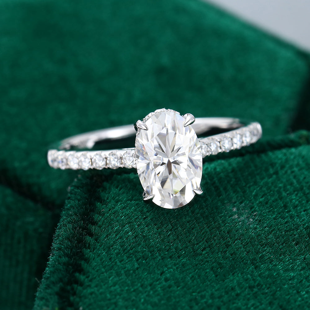 0.64 CT Oval Shaped Moissanite Hidden Halo Setting Engagement Ring - farrellouise