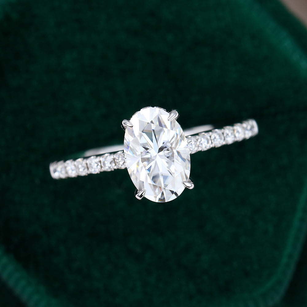 0.64 CT Oval Shaped Moissanite Hidden Halo Setting Engagement Ring - farrellouise