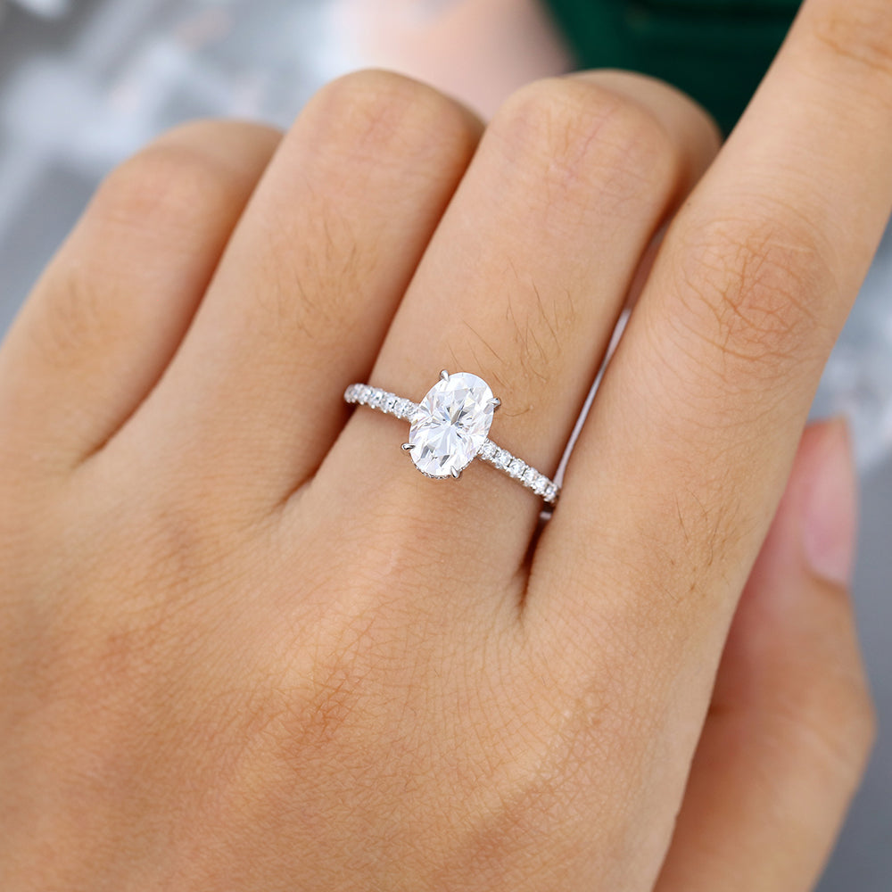 0.64 CT Oval Shaped Moissanite Hidden Halo Setting Engagement Ring - farrellouise