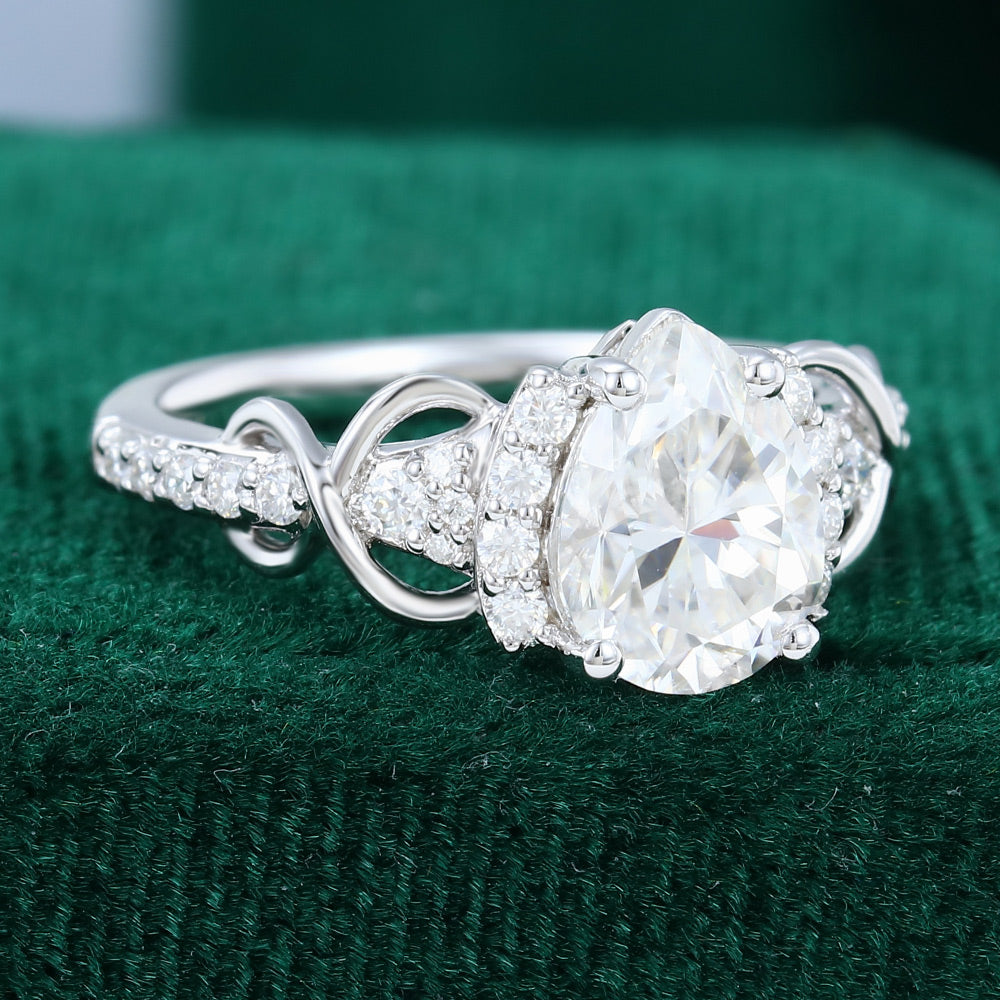 1.0 CT Pear Shaped Moissanite Cluster Engagement Ring - farrellouise
