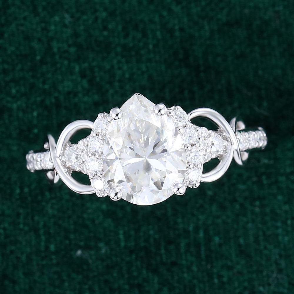 1.0 CT Pear Shaped Moissanite Cluster Engagement Ring - farrellouise