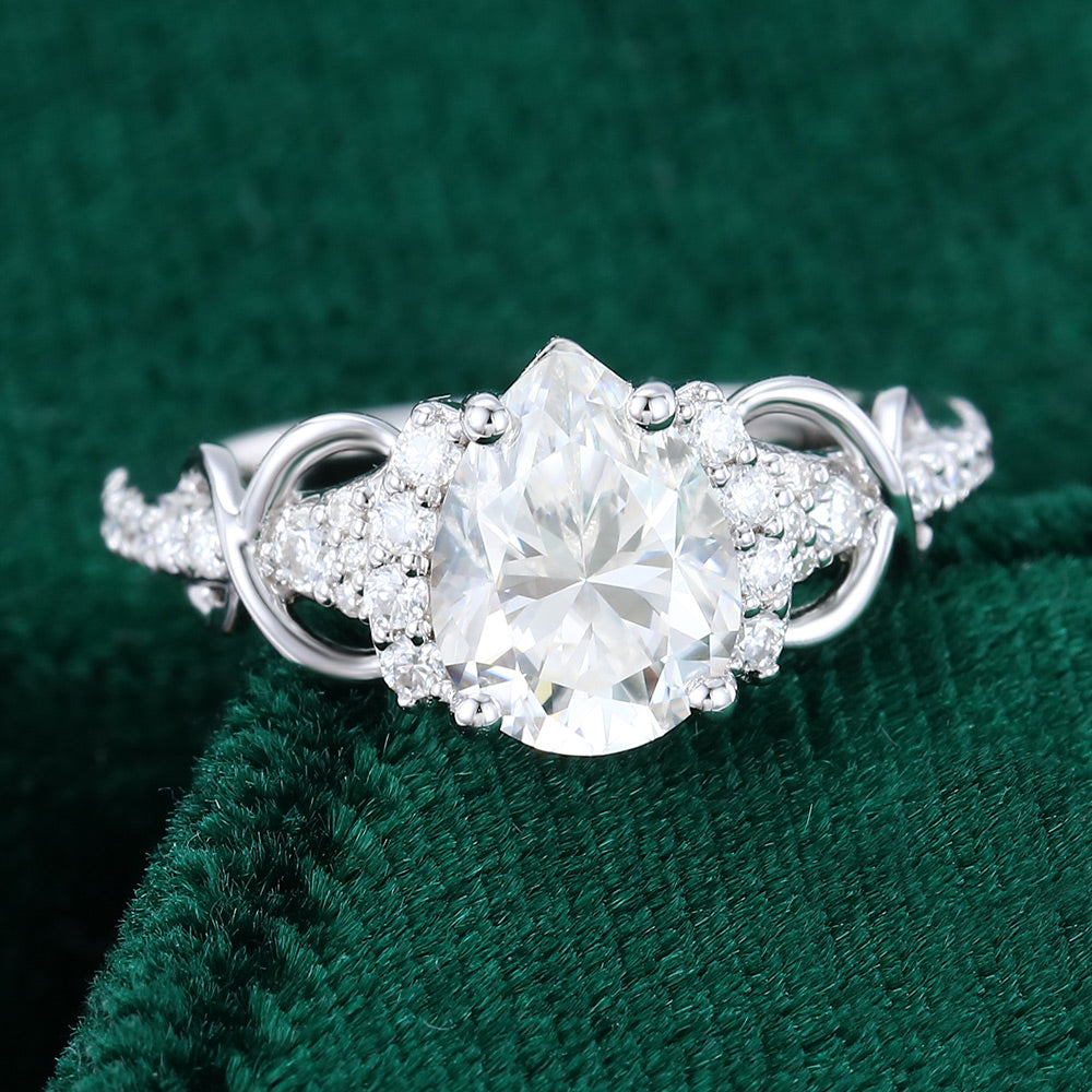 1.0 CT Pear Shaped Moissanite Cluster Engagement Ring - farrellouise