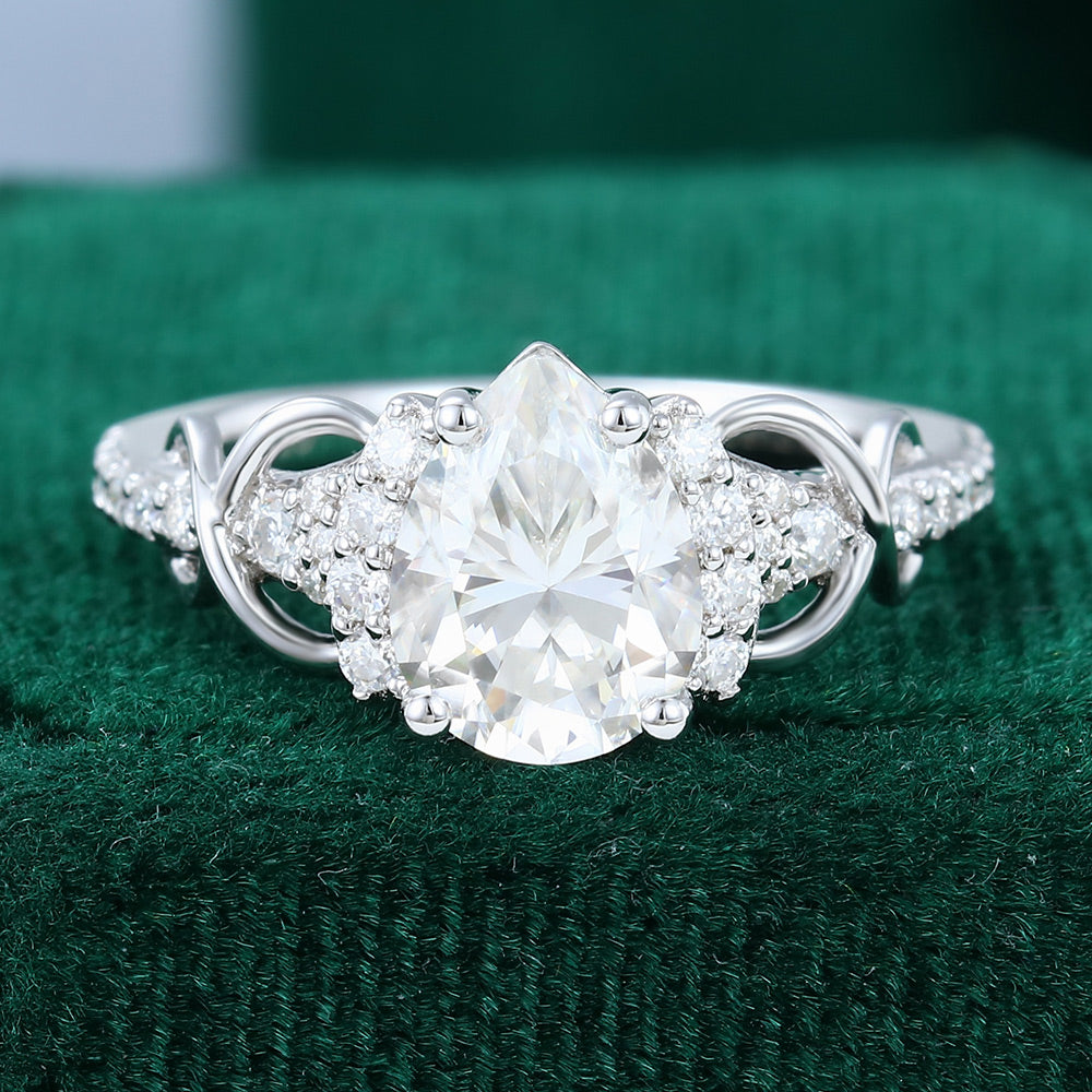 1.0 CT Pear Shaped Moissanite Cluster Engagement Ring - farrellouise