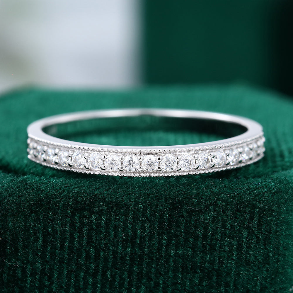 0.17 CT Round Moissanite Milgrain Half Eternity Wedding Band - farrellouise