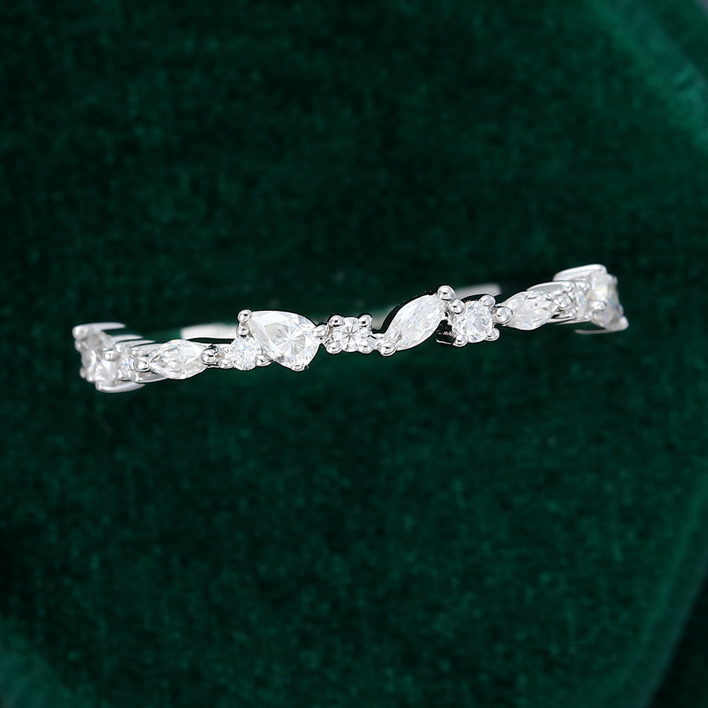 0.027 CT Round, Pear & Marquise Moissanite Cluster Wedding Band - farrellouise
