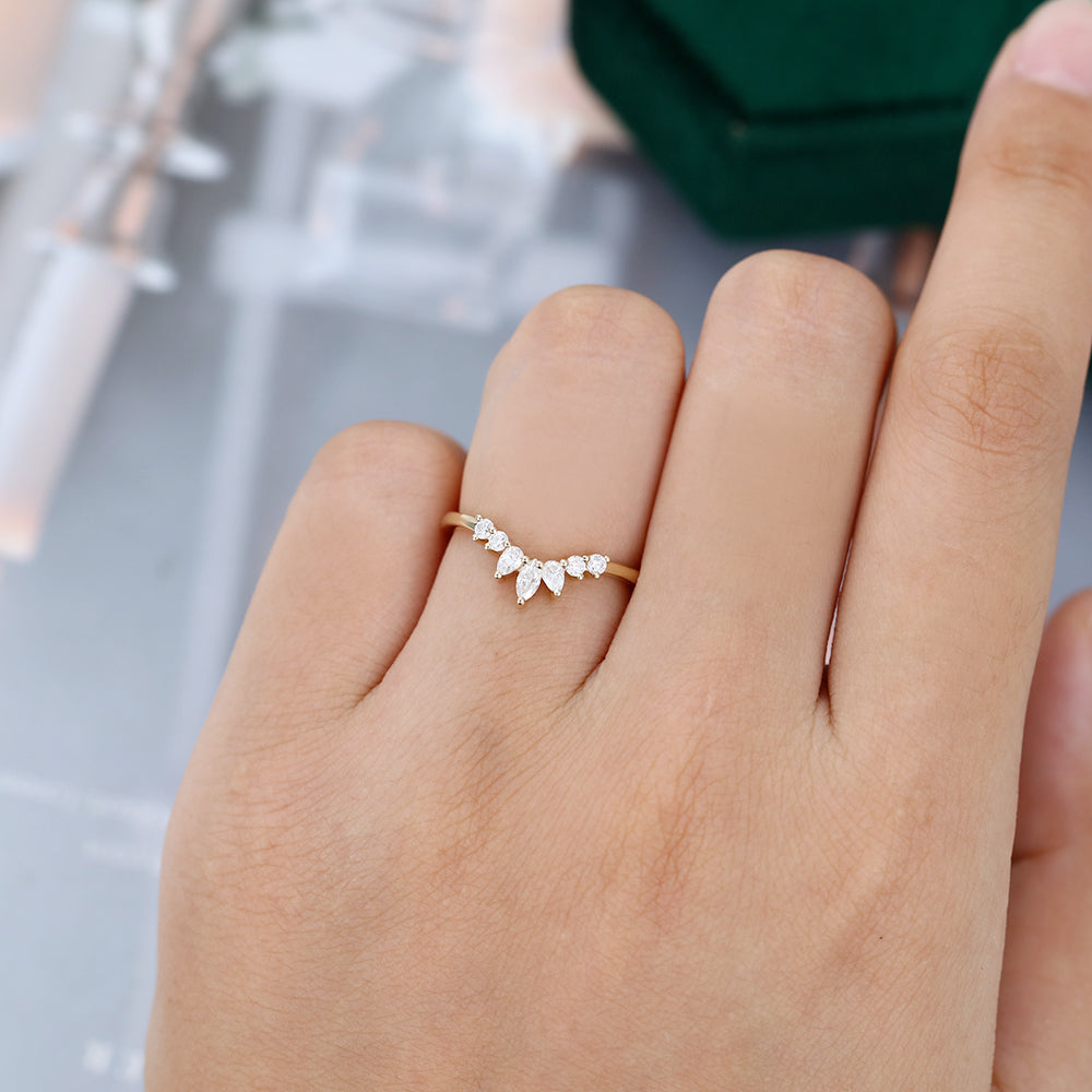 0.27 Round, Pear & Marquise Moissanite Curved Wedding Band - farrellouise