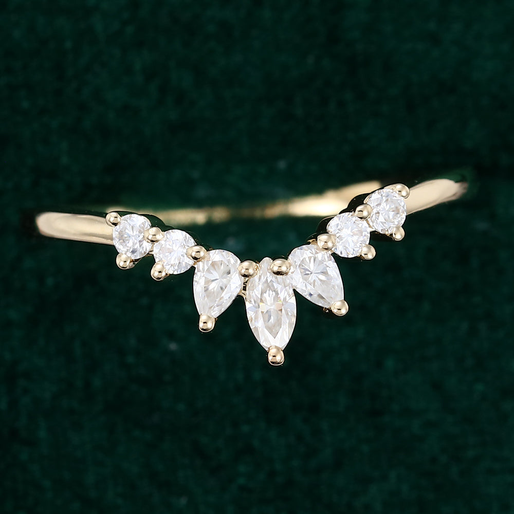 0.27 Round, Pear & Marquise Moissanite Curved Wedding Band - farrellouise