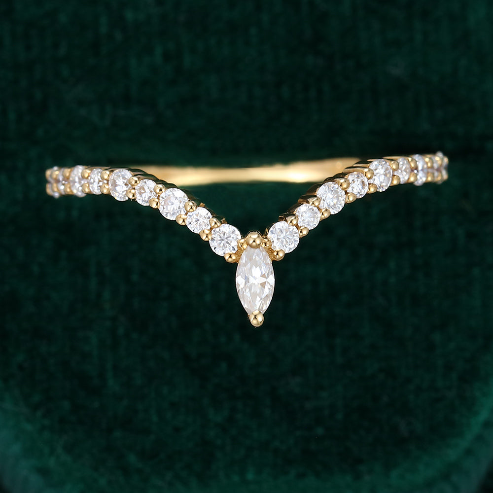 0.20 CT Round & Marquise Moissanite Curved Wedding Band - farrellouise