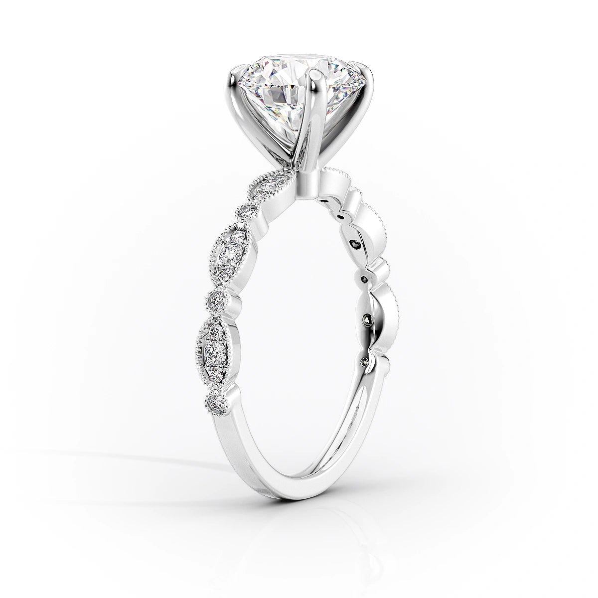 2.0 CT Round Moissanite Milgrain Pave Setting Engagement Ring - farrellouise