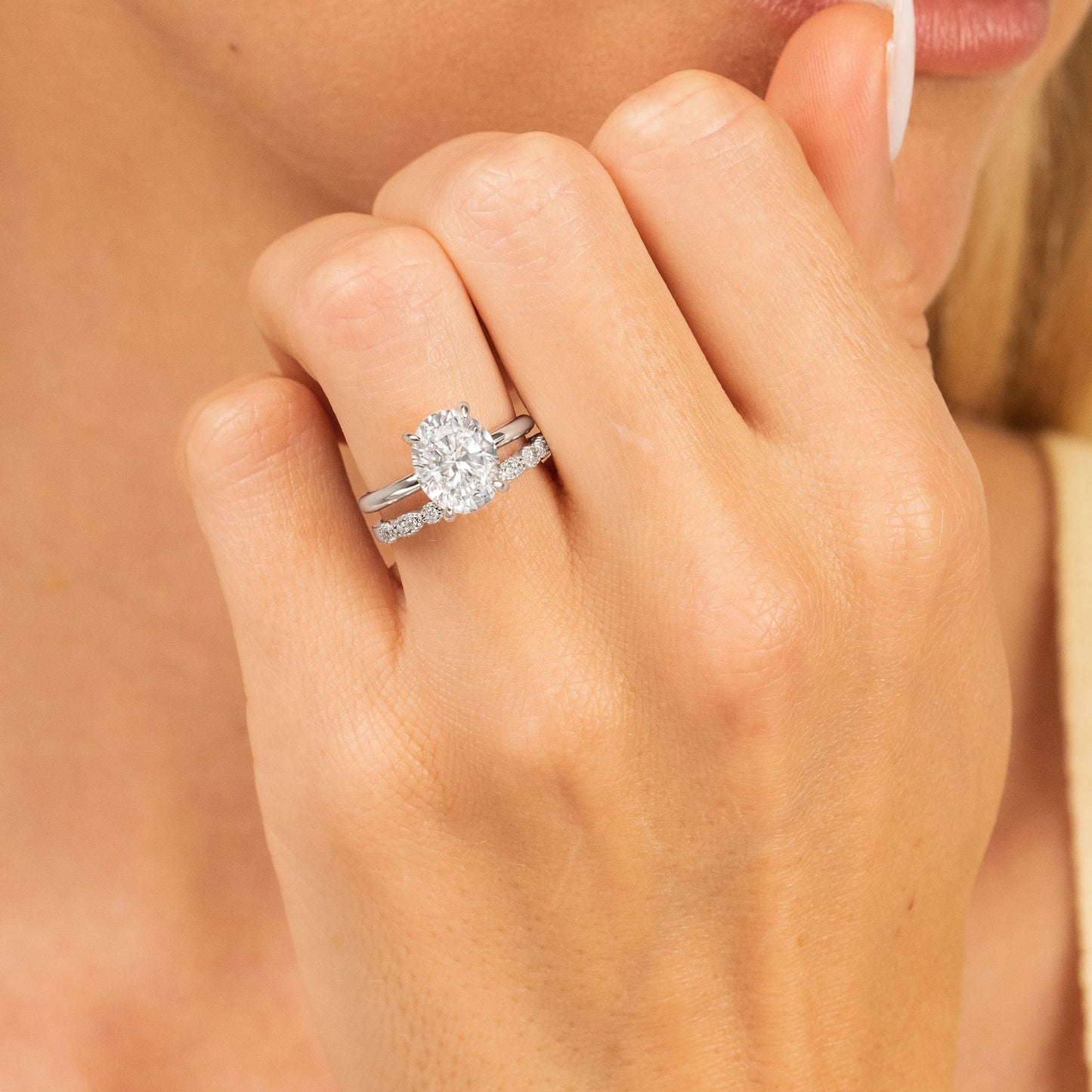 3.0 CT Oval Moissanite Hidden Halo Engagement Ring - farrellouise