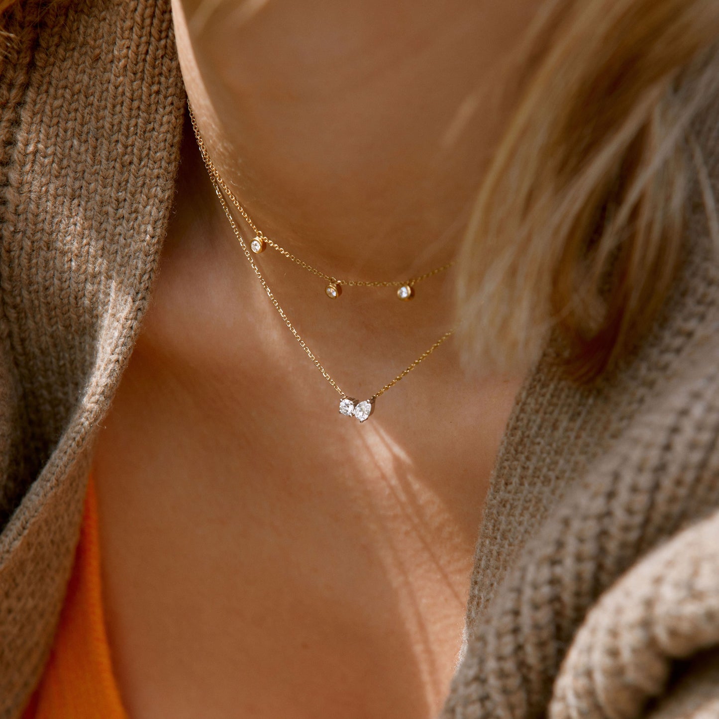 0.42 TCW Round & Pear Moissanite Diamond Two Stones Pendent Necklace - farrellouise
