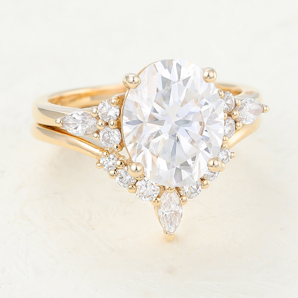3.0 CT Oval Moissanite Cluster Bridal Ring Set - farrellouise