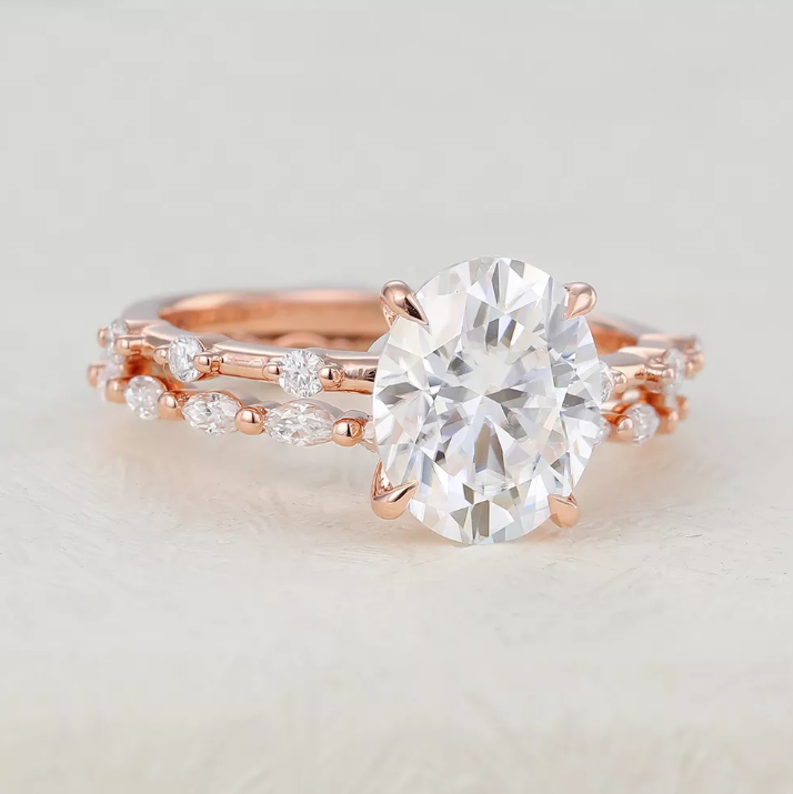 3.0 CT Oval Moissanite Dainty Pave Bridal Ring Set - farrellouise