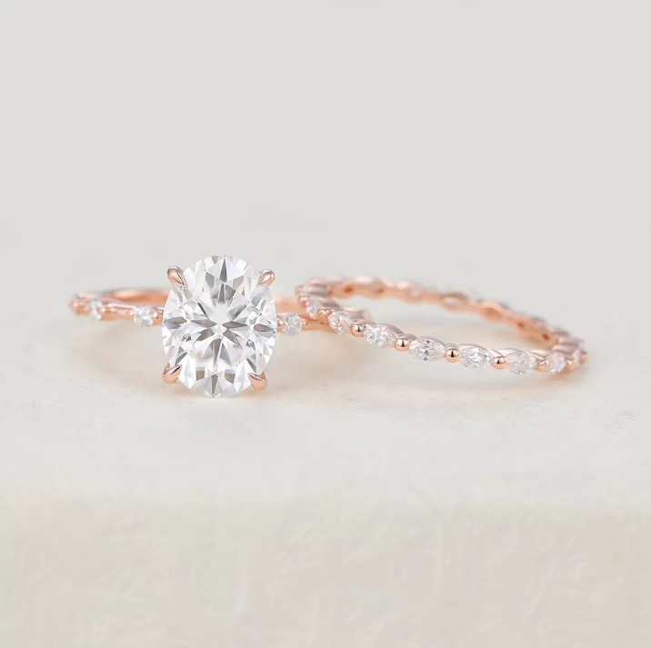 3.0 CT Oval Moissanite Dainty Pave Bridal Ring Set - farrellouise