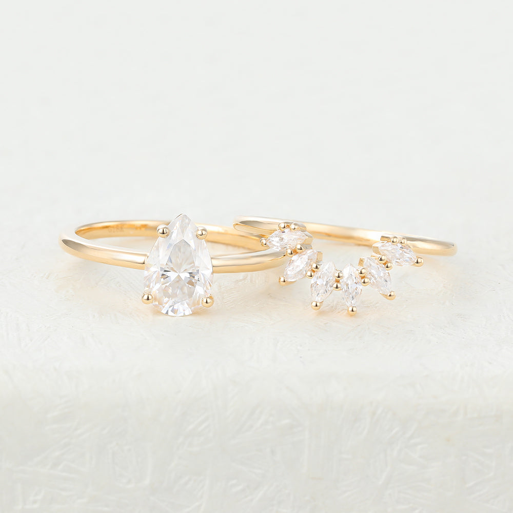1.50 CT Pear Moissanite Solitaire Bridal Ring Set - farrellouise