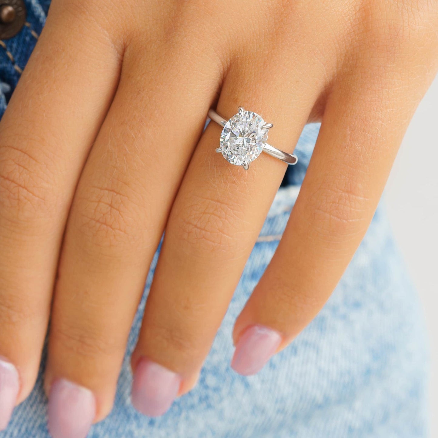 3.0 CT Oval Moissanite Hidden Halo Engagement Ring - farrellouise