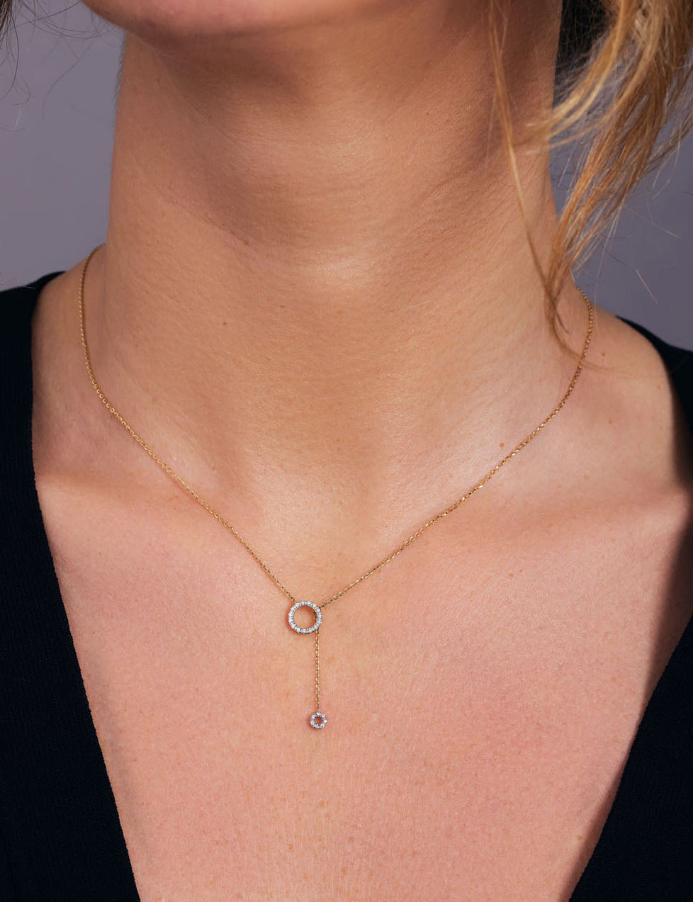 0.10 TCW Round Moissanite Diamond Circle Lariat Pendent Necklace - farrellouise
