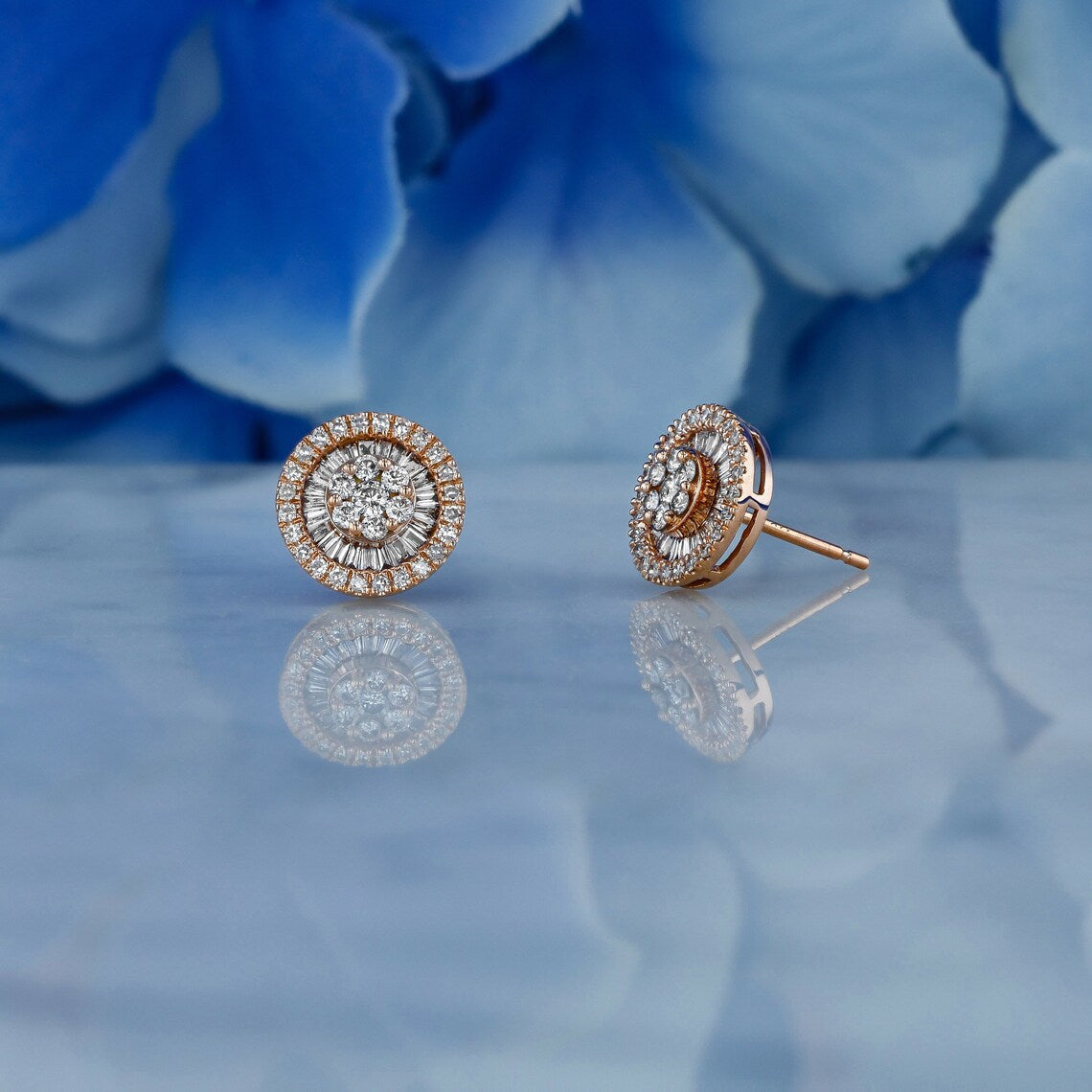 0.83 TCW Round & Baguette Moissanite Diamond Cluster Stud Earrings - farrellouise