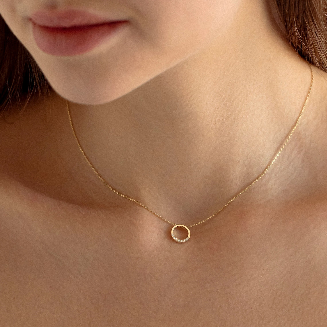 0.02 TCW Round Moissanite Diamond Circle Necklace - farrellouise