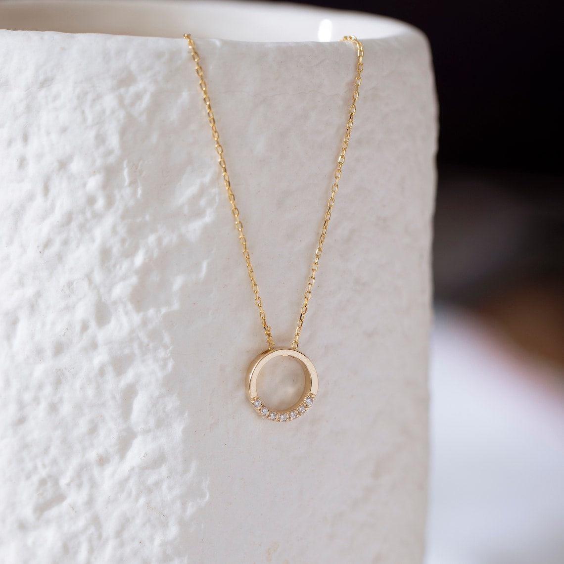 0.02 TCW Round Moissanite Diamond Circle Necklace - farrellouise