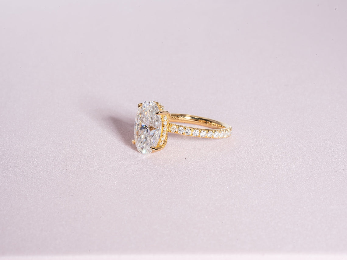 3.50 CT Oval Moissanite Hidden Halo Pave Setting Engagement Ring - farrellouise