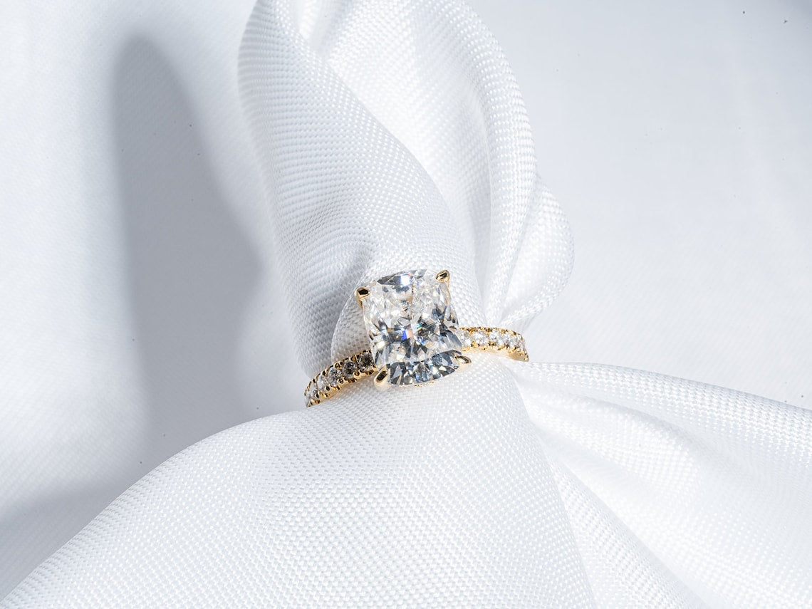 3.0 CT Elongated Cushion Moissanite Hidden Halo Engagement Ring With Pave Setting - farrellouise
