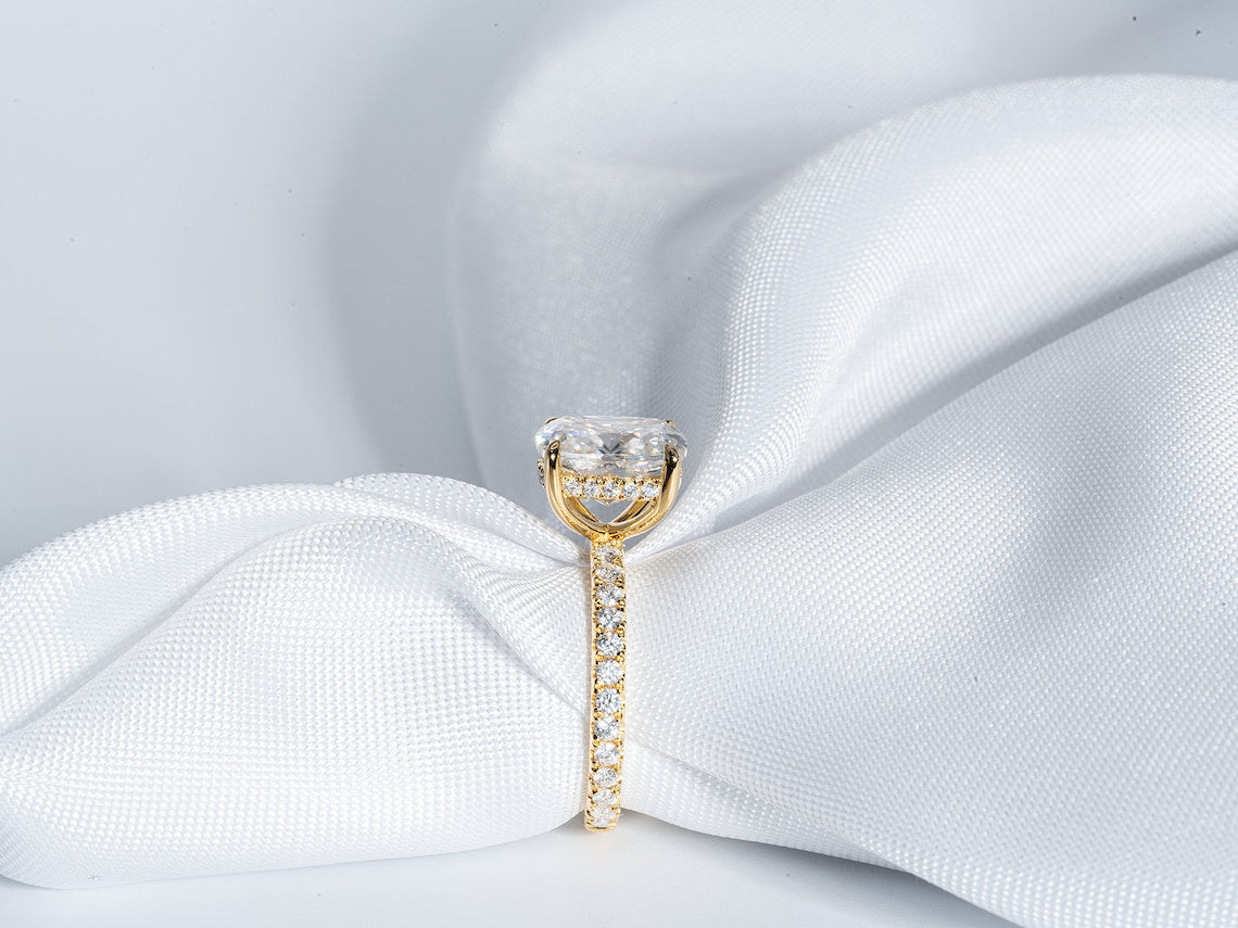 3.0 CT Elongated Cushion Moissanite Hidden Halo Engagement Ring With Pave Setting - farrellouise