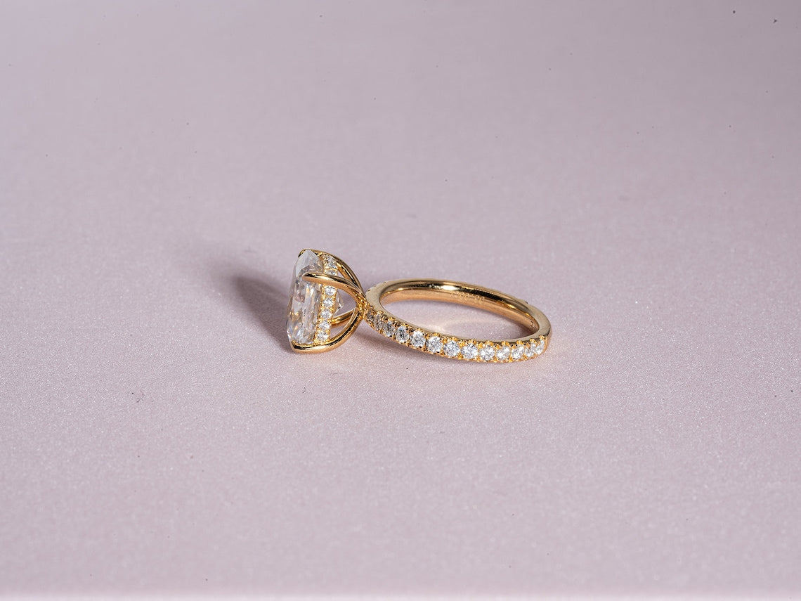 3.0 CT Elongated Cushion Moissanite Hidden Halo Engagement Ring With Pave Setting - farrellouise