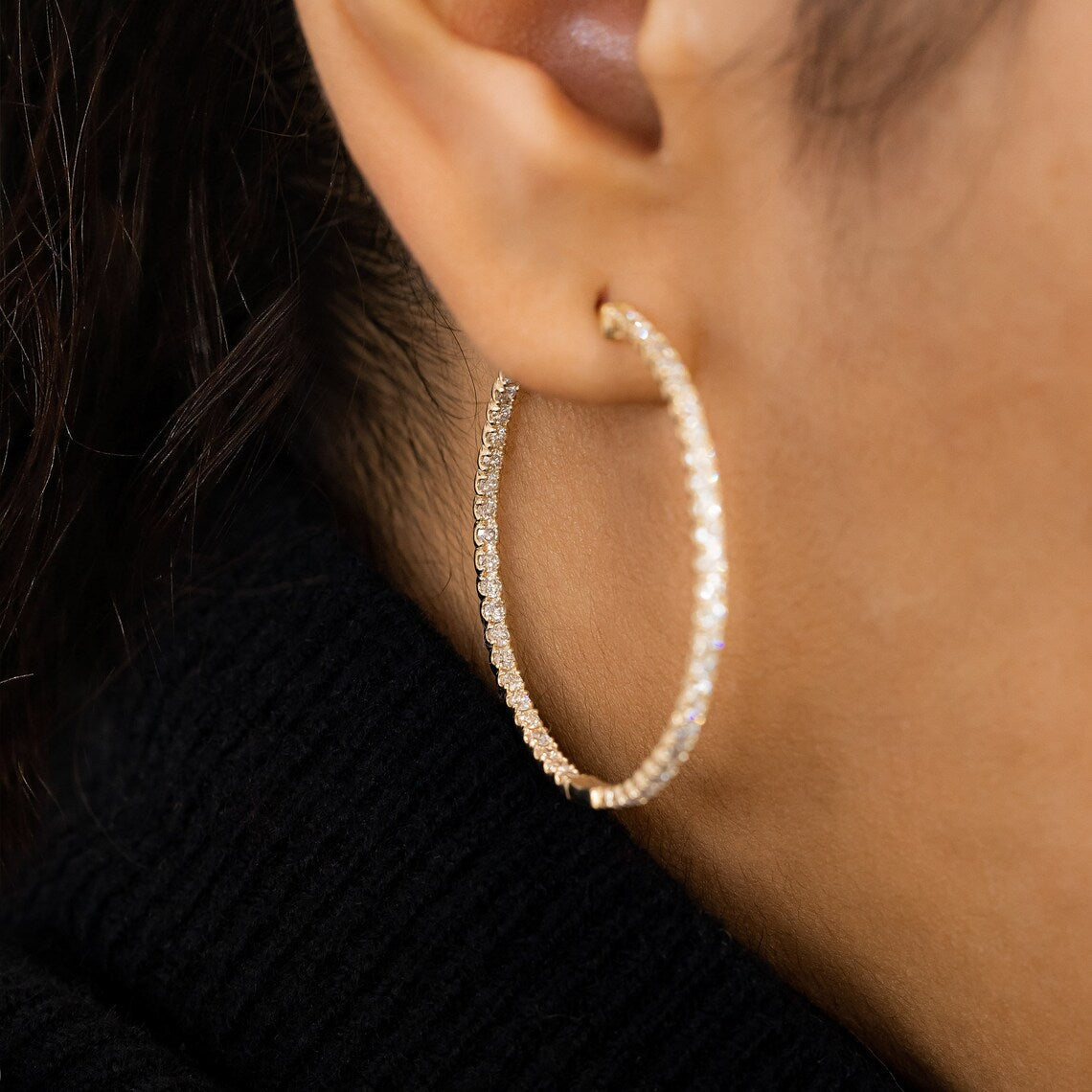 2.30 TCW Round Moissanite Diamond Hoop Earrings - farrellouise