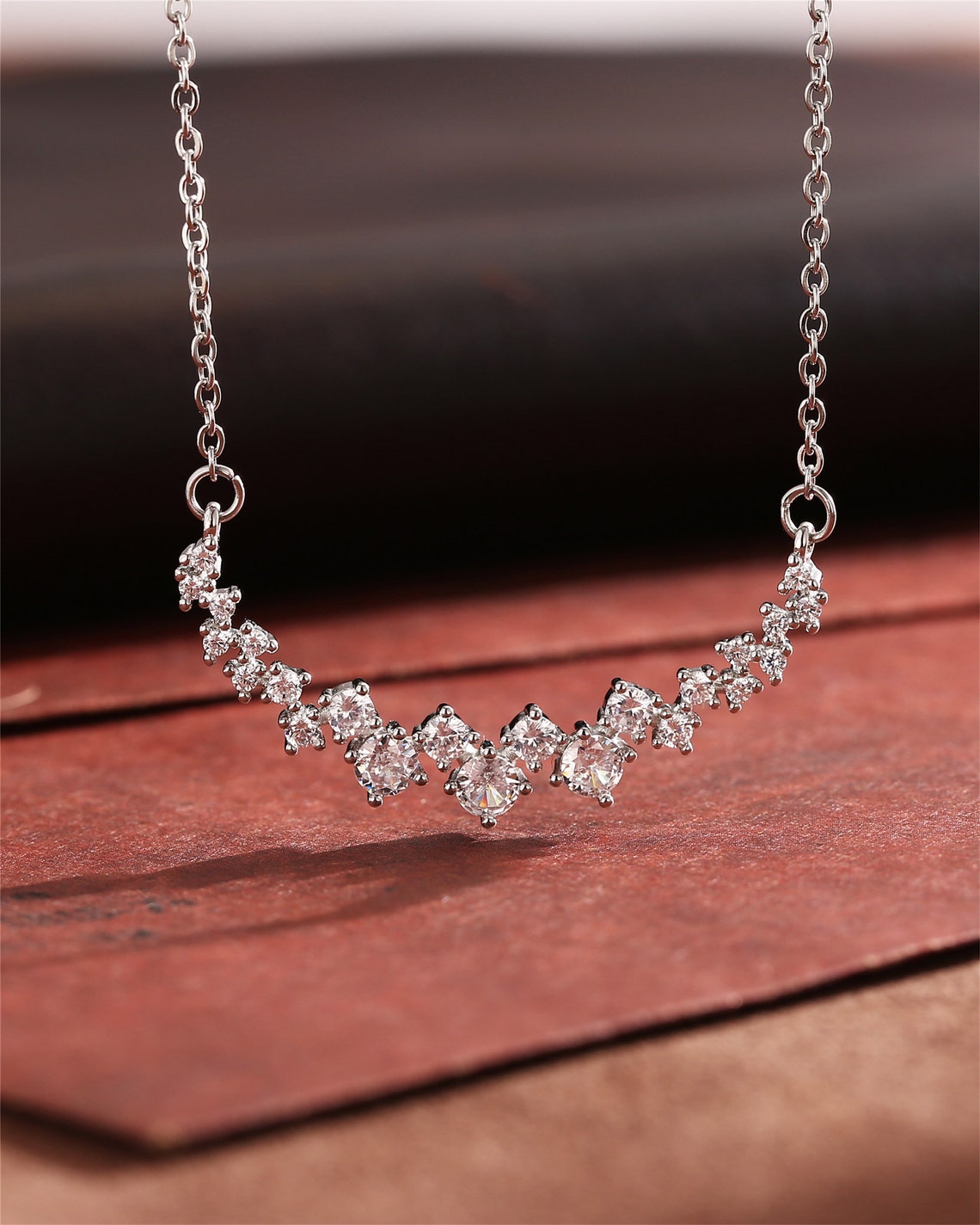 1.20 TCW Round Moissanite Diamond Cluster Necklace - farrellouise