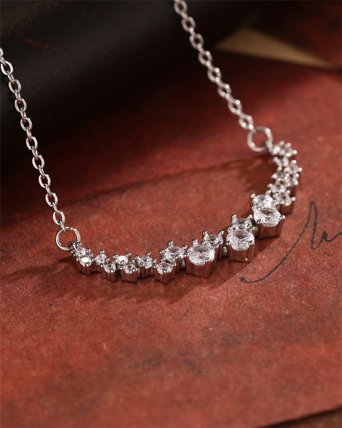 1.20 TCW Round Moissanite Diamond Cluster Necklace - farrellouise