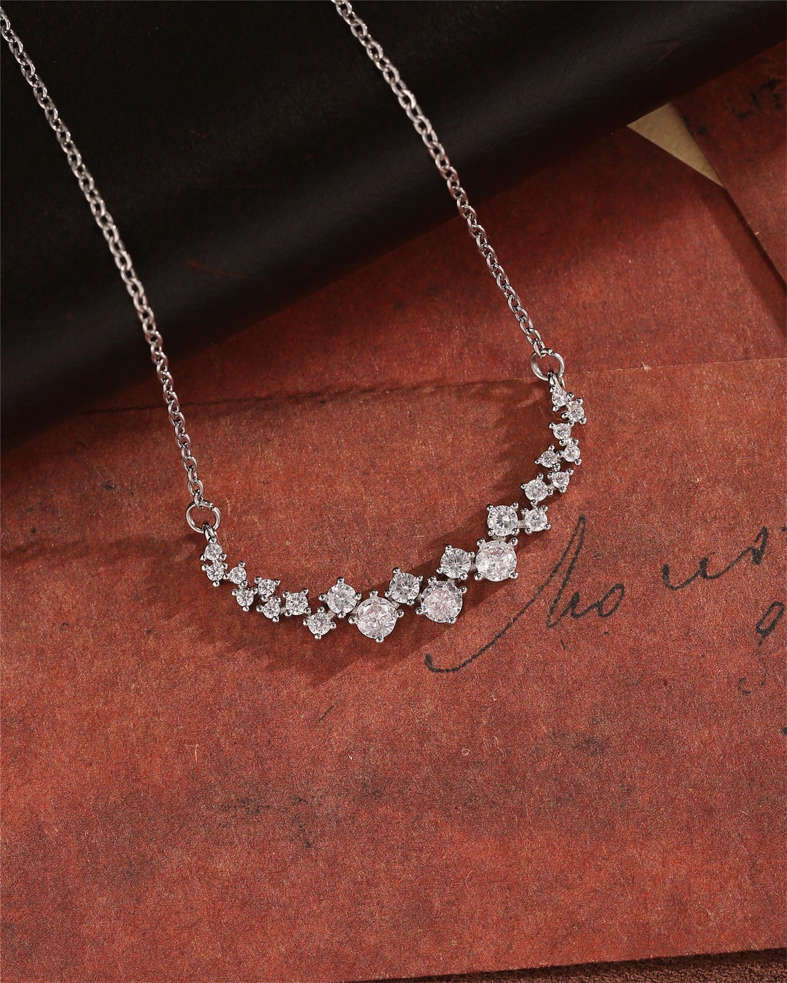 1.20 TCW Round Moissanite Diamond Cluster Necklace - farrellouise