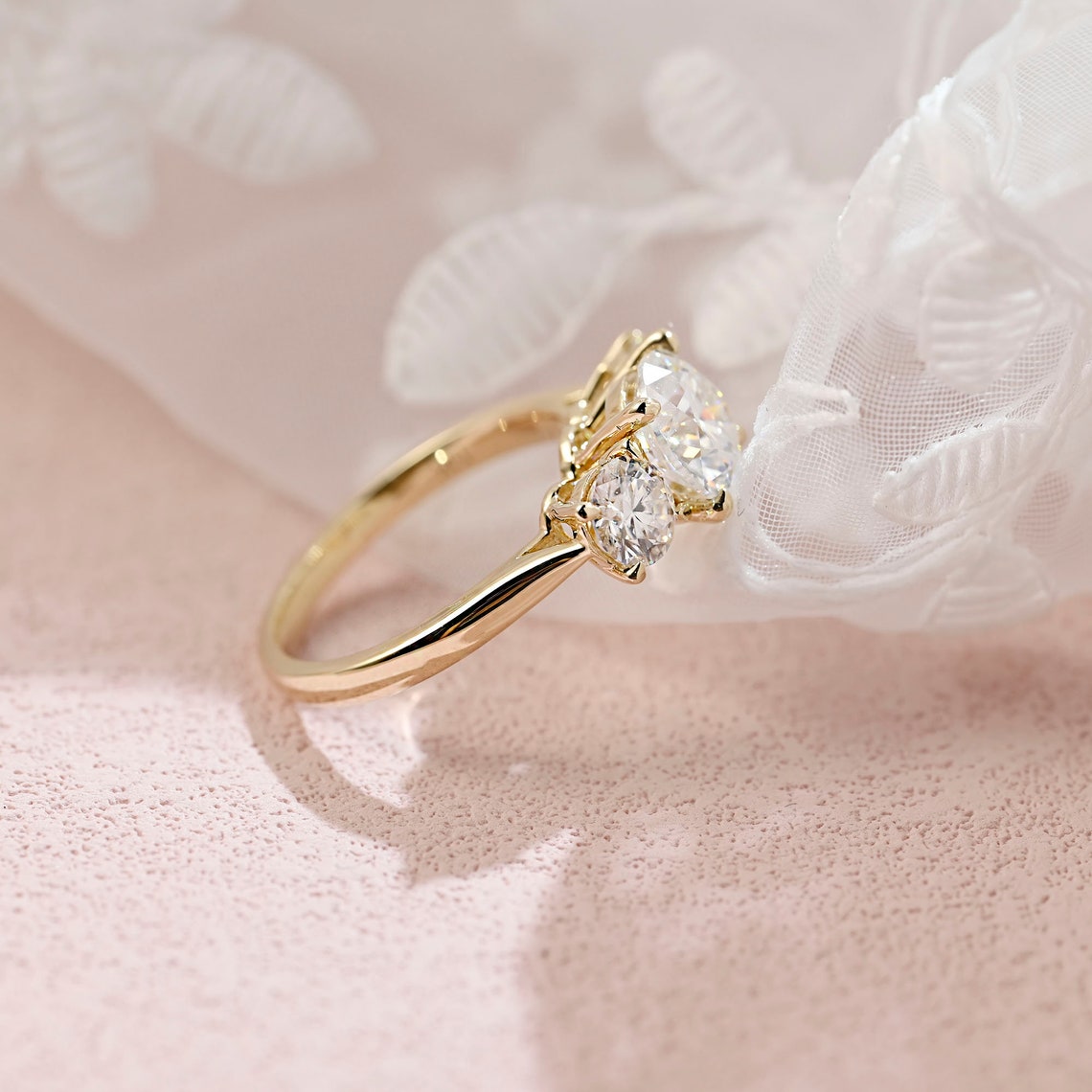 1.5 CT Round Moissanite Three Stone Engagement Ring - farrellouise