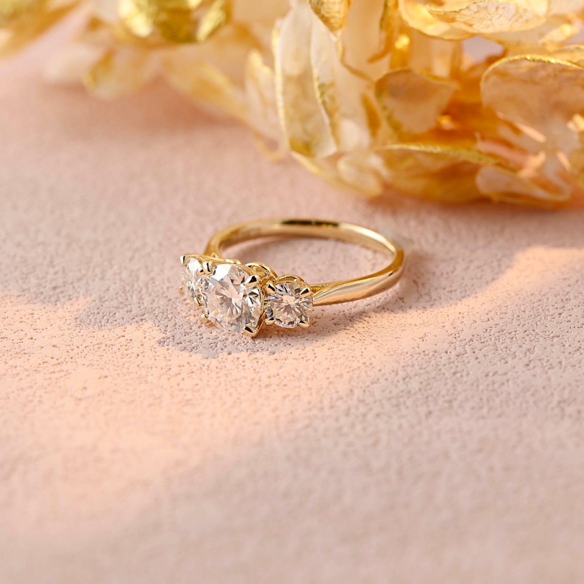 1.5 CT Round Moissanite Three Stone Engagement Ring - farrellouise