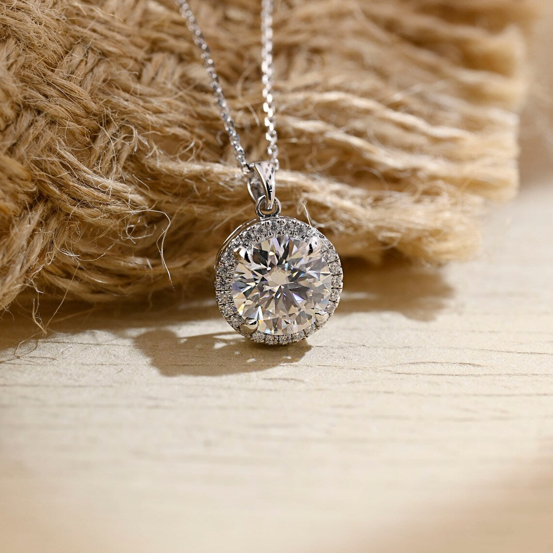 0.50 CT Round Moissanite Diamond Halo Necklace - farrellouise